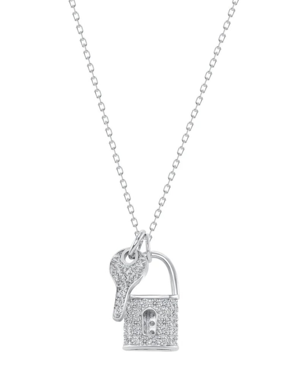 New Key and Lock Sterling Silver Necklace Chain 3pc set